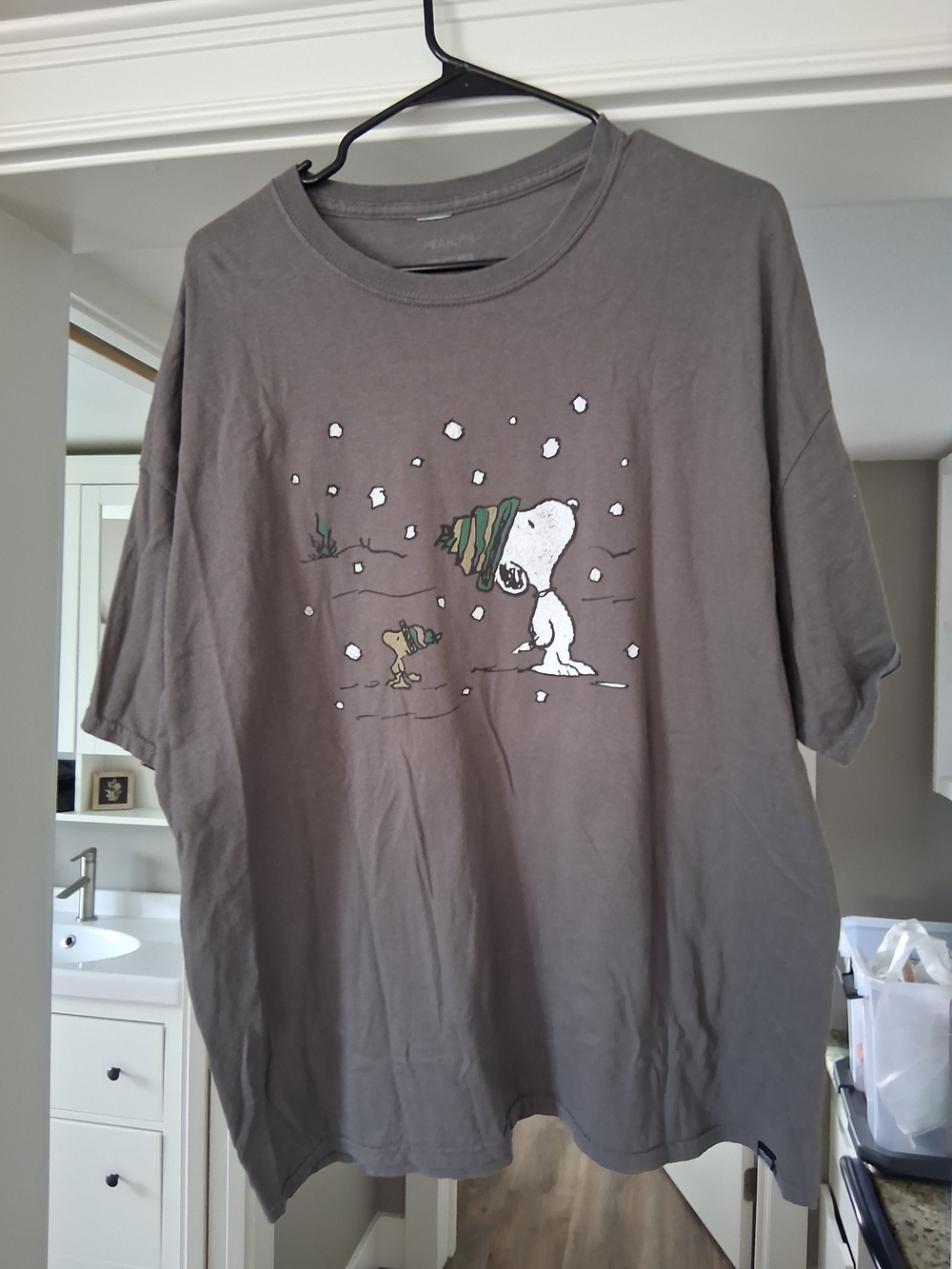 Unisex Peanuts Gray Snoopy & Woodstock Short Sleeve Tee